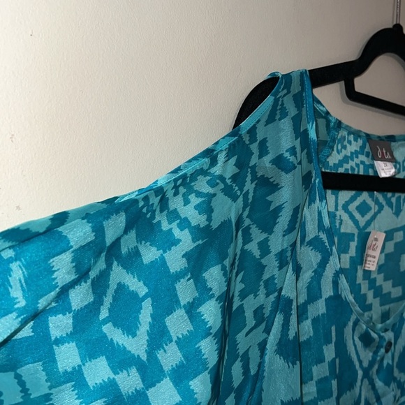 Dots size 2X pullover cold shoulder scoop neck sheer short sleeve blouse blue - Picture 5 of 13